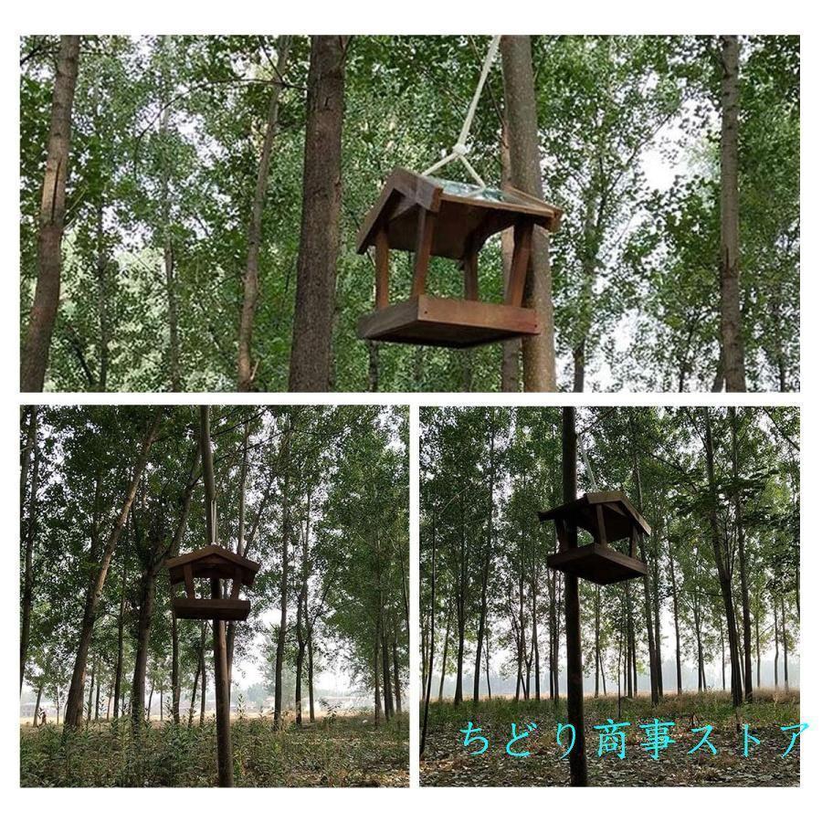 野鳥の餌台 バードフィーダー木製天然木 屋根付き壁付けえさ入れ・給餌