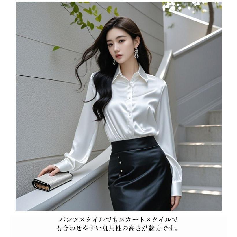 N*n様 yo シルクタッチ　ブラウス シルクタッチ 長袖 艶感 ス シャツ シルク風 光沢感 サテン 夏服