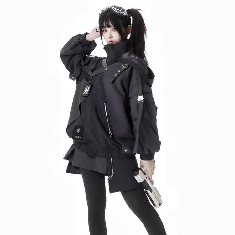 [新品]  peak フード付きジャケット レディース 黒 フード付き ジャケット 男女兼用 大きいサイズ 機能服 ビジュアル系