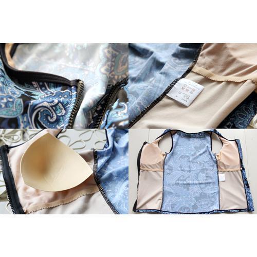 フィットネス水着 セパレート レディース 上下セット 2点セット スイムウェア ノースリーブ スイムパンツ ジップアップ ペイズリー柄 ショートパンツ_11