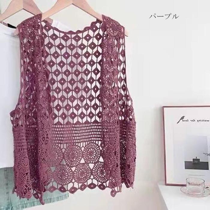 ベスト レースベスト レディース 重ね着 ノースリーブ 前開き 春 夏 40