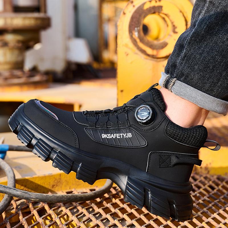 Rubbertec ブラック安全靴 ハイカット 安全靴 作業靴 おしゃれ ハイカット 厚底 ブーツ メンズ レディース