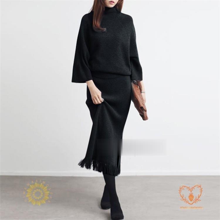 ニット セットアップ 上下セット レディース ブラウス スカート 長袖 春 秋 冬 スリット 2点セット エレガント カジュアル おしゃれ 着痩せ 大人 通勤 トレンド-68 セットアップ 上下セット レディース ニット ブラウス スカート 長袖