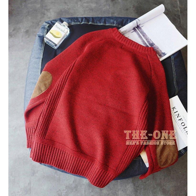 ニット メンズ 長袖 クルーネック ニットセーター 肘当て付き エルボー