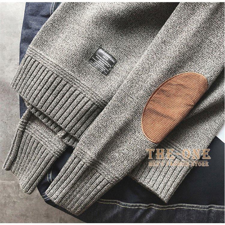 ニット メンズ 長袖 クルーネック ニットセーター 肘当て付き