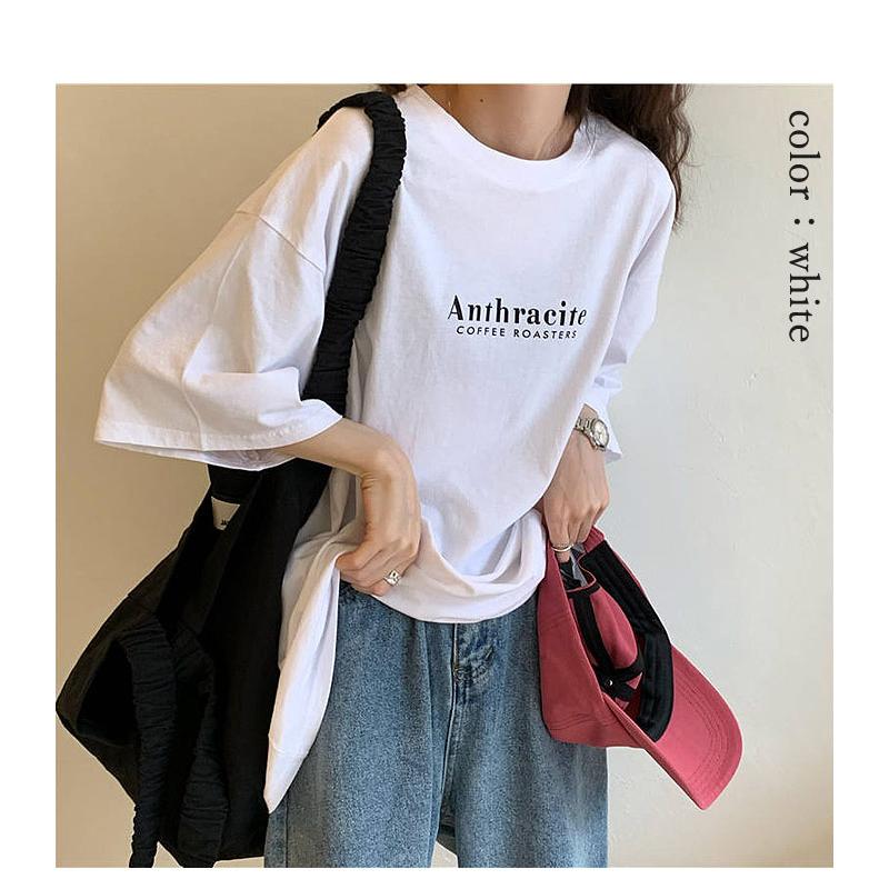 Tシャツ カットソー レディース 半袖 ゆったり 黒 白 ロゴ トップス