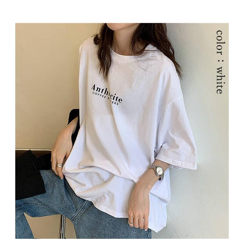 Tシャツ カットソー レディース 半袖 ゆったり 黒 白 ロゴ トップス