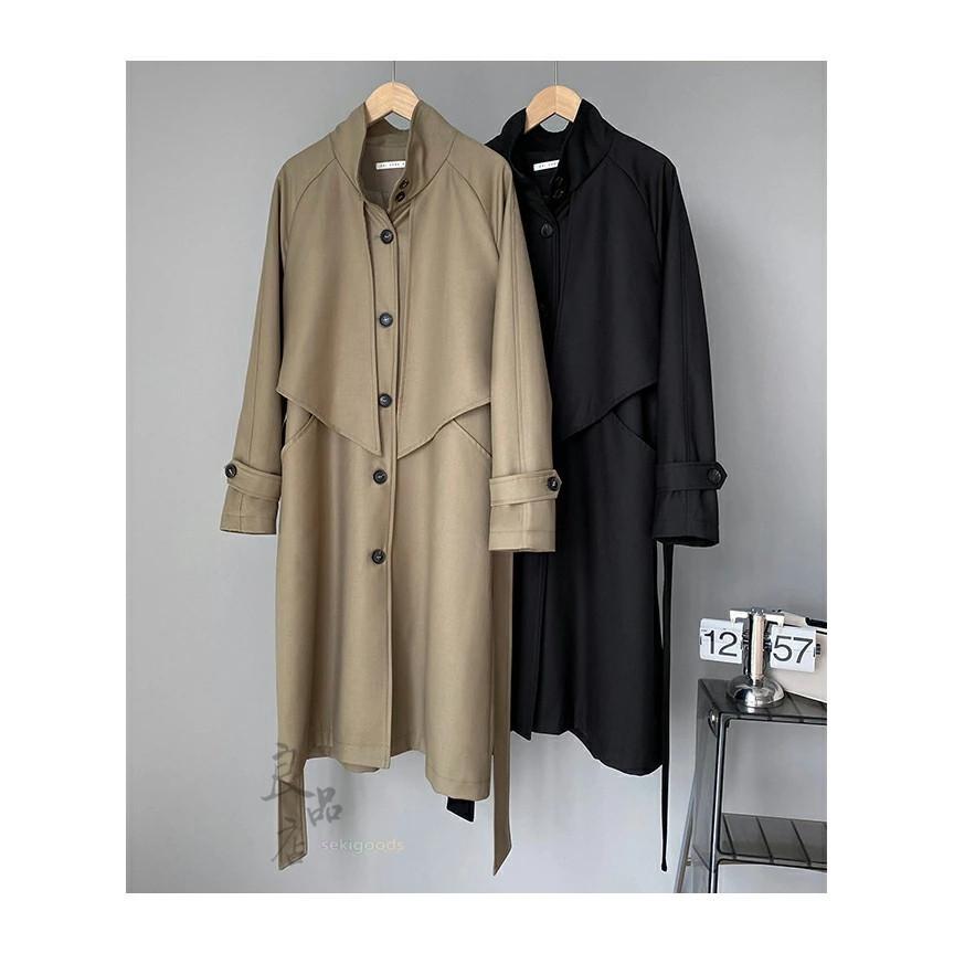 トレンチコート レディース スプリングコート ロング黒 高級