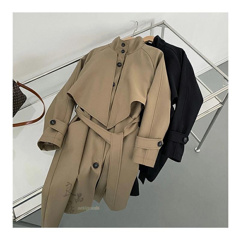 トレンチコート レディース スプリングコート ロング黒 高級