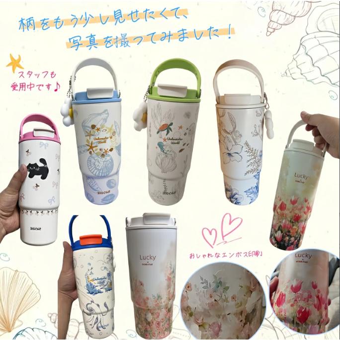 タンブラー 蓋付き 可愛い 大容量 水筒 ストロー セラミック