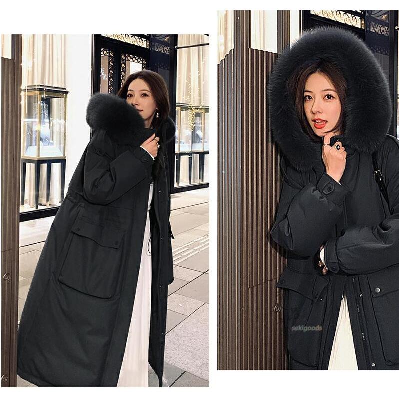 ロングダウンコート レディース ダウンジャケット ダックダウン 黒 ブルー M L 高級 ファー付き アウター ジャンパー 前開き 暖かい 防寒 撥水 Seki Pxx0111 1 良品店ヤフーショップ 通販 Yahoo ショッピング