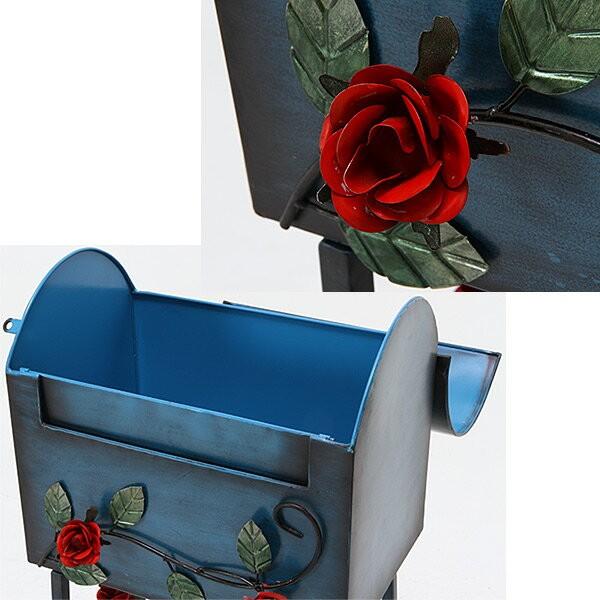 ポスト 薔薇デザイン アンティーク風 メールボックス ローズ 横型 ブルー ポスト 薔薇デザイン アンティーク風 メールボックス ローズ 横型 ブルー