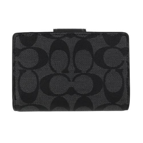 新品未使用COACH カードケース付き 二つ折り財布　ブラックチョーク コーチ COACH アウトレット 二つ折り財布 シグネチャー ブラック