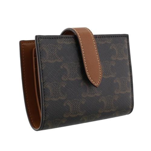 CELINE 二つ折り財布 ブラウンレザー CELINE（セリーヌ） マカダム柄 二つ折り財布 ブラウン系 レディース