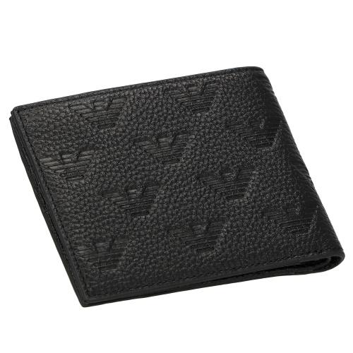 EMPORIOARMANI YEM176 二つ折り財布 黒 牛革 箱付 新品 エンポリオ アルマーニ EMPORIO ARMANI 二つ折り財布 メンズ ブラック