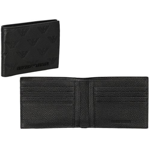 EMPORIOARMANI YEM176 二つ折り財布 黒 牛革 箱付 新品 エンポリオ アルマーニ EMPORIO ARMANI 二つ折り財布 メンズ ブラック