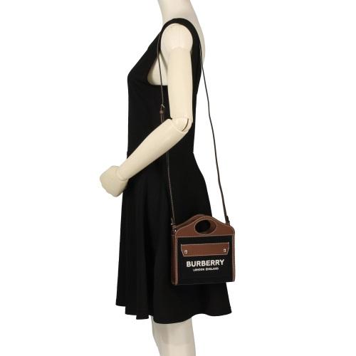 バーバリー BURBERRY ポケットバッグ マイクロ 2WAY ショルダーバッグ キャンバス レザー ブラック ブラウン 8055187 中古 新入荷 OB2469 BURBERRY バーバリー ショルダーバッグ レディース MICRO POCKET BAG