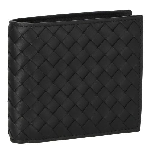 BOTTEGA VENETA イントレチャート ブラックレザー 二つ折り財布 イントレチャート 二つ折りウォレット のために メンズ で ブラック