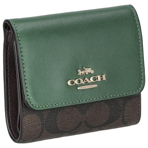 【美品】完売品 コーチ COACH 折り財布 三つ折り財布 レザー グリーン コーチ アウトレット 三つ折り財布 レディース カラーブロック