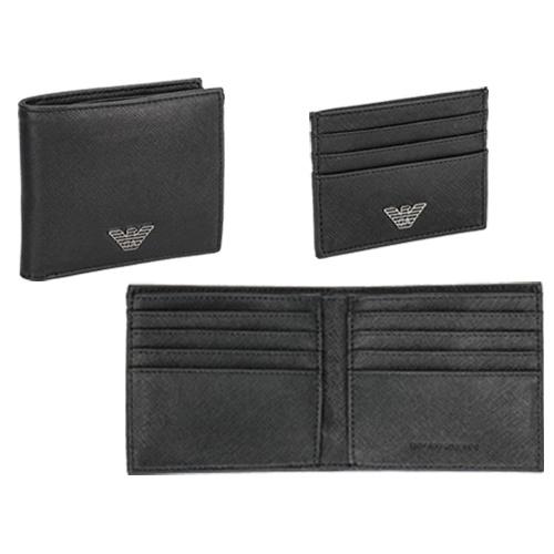 未使用箱付 EMPORIO ARMANI エンポリオアルマーニ 二つ折り財布 エンポリオアルマーニ 二つ折り財布 メンズ ブラック EMPORIO ARMANI