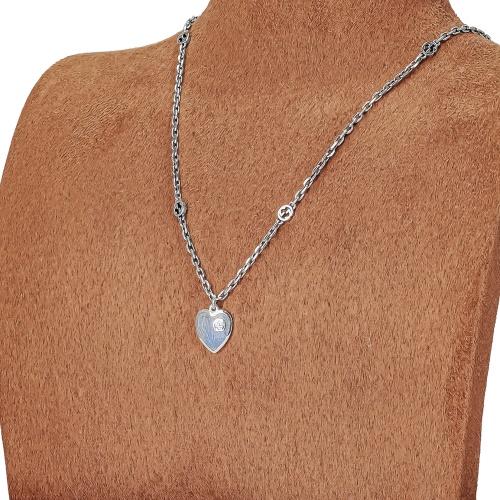 グッチ ネックレス レディース インターロッキングG ハート GG ブルー GUCCI 645545 J89B4 0811の画像
