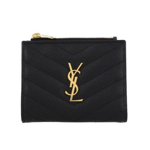 YSL 二つ折り財布 黒 レザー YSL 二つ折り財布 黒 レザー イヴ サンローラン シルバー 訳あり