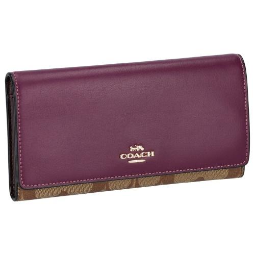 コーチ アウトレット 長財布 レディース カーキ/ディープベリー COACH