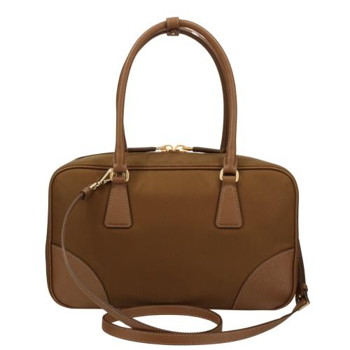 真贋済　PRADA プラダ　ハンドバッグ　羊革　ゴーフル　ブラウン プラダ ハンドバッグ レディース TESSUTO SAFFIANO ブラウン PRADA
