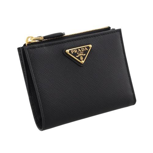 PRADA プラダ サフィアーノトライアングル二つ折り ブラック PRADA（プラダ） 二つ折り財布 レディース SAFFIANO TRIANGOLO
