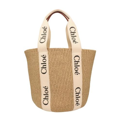 クロエ トートバッグ レディース ウッディ WOODY LARGE BASKET ベージュ CHLOE CHC22SS380 G55 101 WHITEの画像