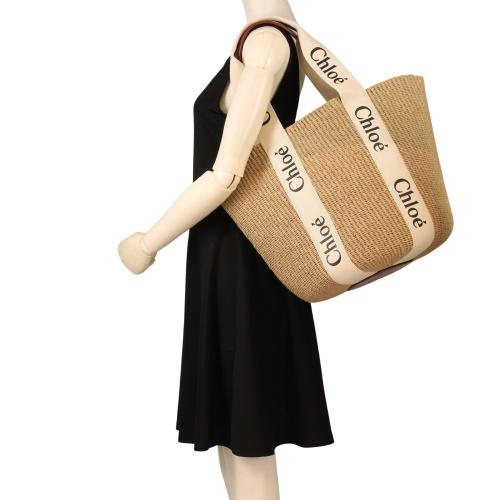 クロエ トートバッグ レディース ウッディ WOODY LARGE BASKET ベージュ CHLOE CHC22SS380 G55 101 WHITEの画像