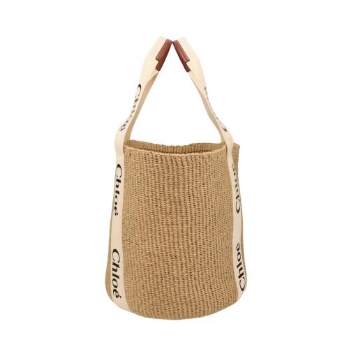 クロエ トートバッグ レディース ウッディ WOODY LARGE BASKET ベージュ CHLOE CHC22SS380 G55 101 WHITEの画像