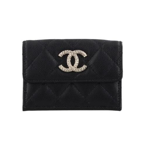CHANEL 三つ折り財布 ラムスキン ブラック ココマーク CHANEL シャネル 三つ折り財布 レディース ココマーク ブラック