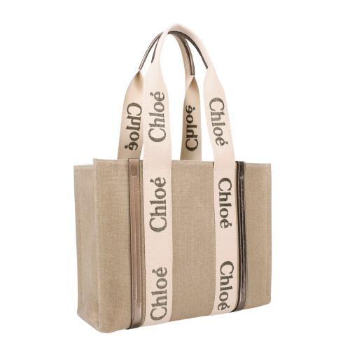 クロエ トートバッグ レディース WOODY MEDIUM TOTE ベージュ CHLOE CHC25SS383 O81 074 SHINY GREYの画像