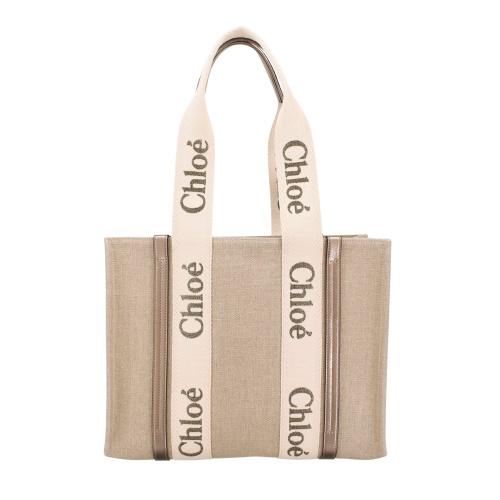 クロエ トートバッグ レディース WOODY MEDIUM TOTE ベージュ CHLOE CHC25SS383 O81 074 SHINY GREYの画像