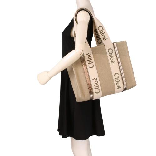 クロエ トートバッグ レディース WOODY MEDIUM TOTE ベージュ CHLOE CHC25SS383 O81 074 SHINY GREYの画像