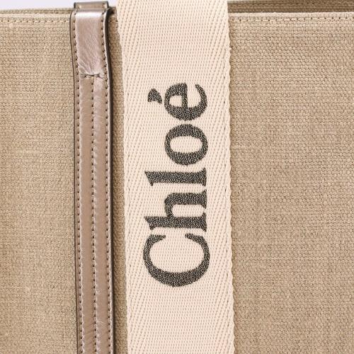 クロエ トートバッグ レディース WOODY MEDIUM TOTE ベージュ CHLOE CHC25SS383 O81 074 SHINY GREYの画像