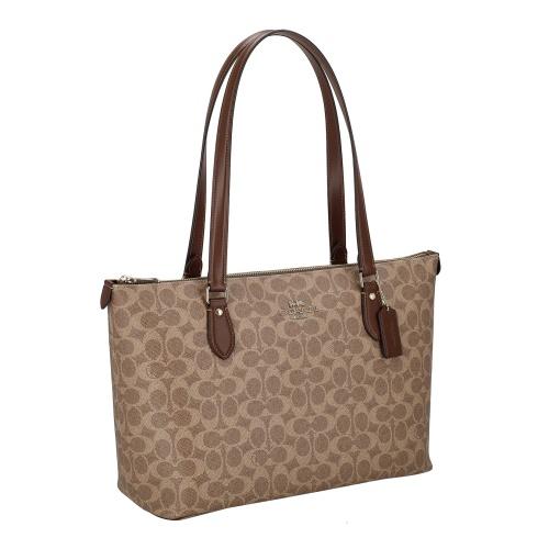 COACH トートバッグ　ギャラリートート　シグネチャー　ブラウン コーチ アウトレット トートバッグ レディース ギャラリー トート