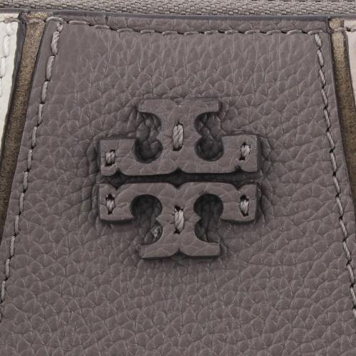 トリーバーチ　グレー レザー 二つ折り財布 エンボスロゴ付き TORY BURCH トリーバーチ 二つ折り財布 ロゴ レザー グレー｜Yahoo
