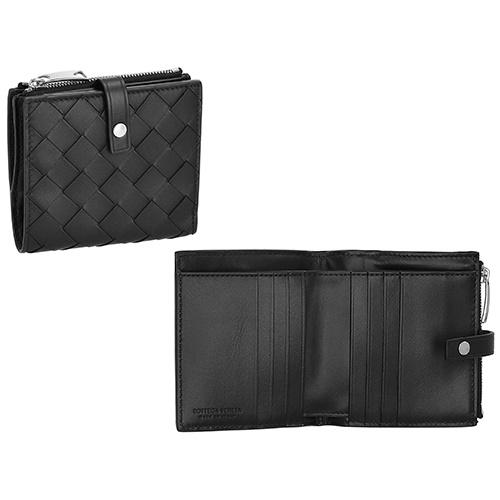 ボッテガヴェネタ 二つ折り財布 レディース イントレチャート ブラック BOTTEGA VENETA 600270 V3UH2 8803の画像