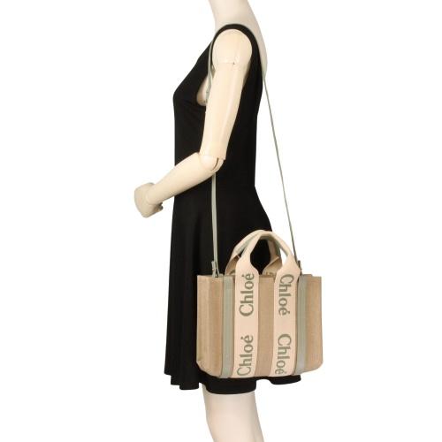 クロエ ハンドバッグ レディース ウッディ WOODY SMALL TOTE&S グリーン CHLOE CHC23AS397 L17 38T BLUISH GREENの画像