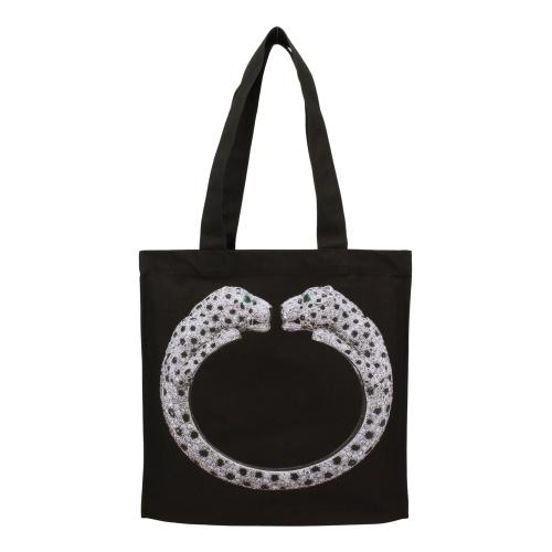 超美品 Cartie カルティエ パンサー カーフスキン チェーン ショルダー トート バッグ ブラック k3975 Cartier - 超美品 Cartie カルティエ パンサー カーフスキン チェーン