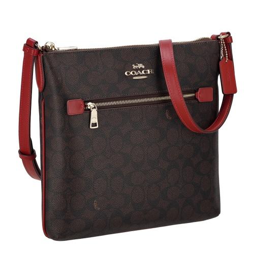【美品】COACH ショルダーバッグ ブラウン/レッド COACH（コーチ） アウトレット ショルダーバッグ レディース ブラウン