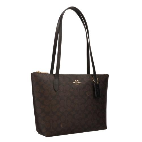 夏崩レ、片想イ。  COACHジッパー付ブラウンレザートートバッグ コーチ COACH バッグ （ブラウン） - ファッション通販 MAGASEEK