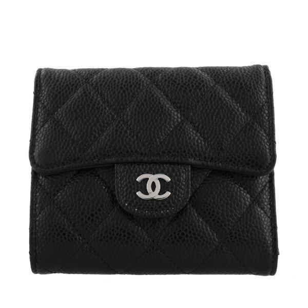 極美品シャネル シャネル CHANEL 三つ折り財布 マトラッセ ブラック