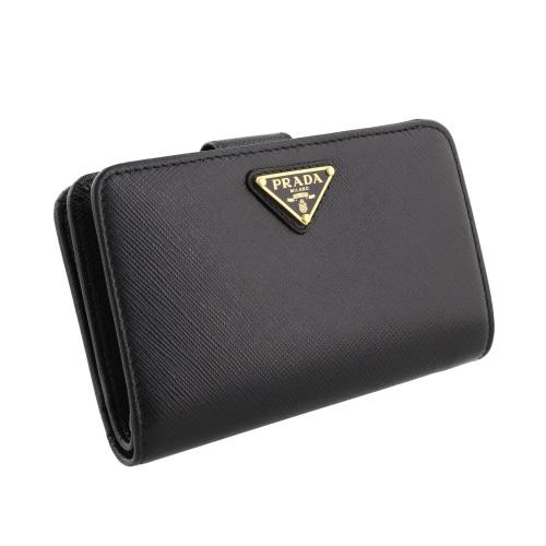 ゆみ✨ PRADA 1ML225 二つ折り財布 レザー 黒 メタルロゴ PRADA（プラダ） 二つ折り財布 レディース SAFFIANO METAL ORO