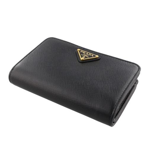 【極美品】箱、付属品完備　PRADA ２つ折り財布　re-nylonサフィアーノ PRADA（プラダ） 二つ折り財布 レディース SAFFIANO METAL ORO