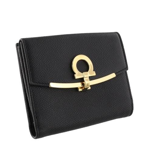 フェラガモ Ferragamo 二つ折り財布 レディース ブラック 22C877 0673998 NERO(GD)の画像