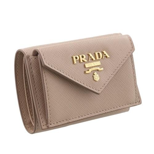 PRADA プラダ 三つ折り財布 レディース ピンクベージュ 1MH021 QWA 