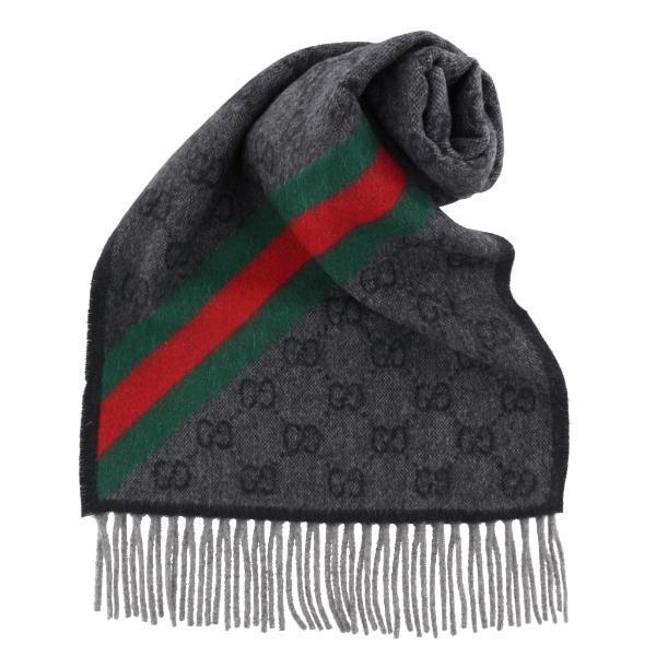 A*様 GUCCI ダークグレー ロゴマフラー GUCCI（グッチ） マフラー メンズ レディース GGロゴ ブラック グレー